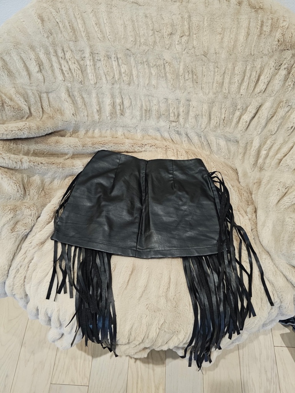 Festival Fashion Nova Black Faux Leather Fringe Mini Skirt